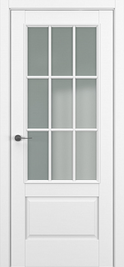 ZADOOR-S Classic-Турин - Размер полотна: 900x2000, Цвет: Белый матовый, Комплектность: Только полотно, Цвет стекла: SATINATO graphite, Вид остекления: SATINATO с решеткой Английская классика